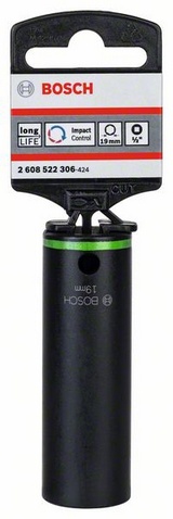 Vnější průměr (D1) 19,5 mm, Šířka ploché části 19 mm, Vnější průměr (D2) 25,85 mm, Délka (L) 77 mm, Pro závity M 12