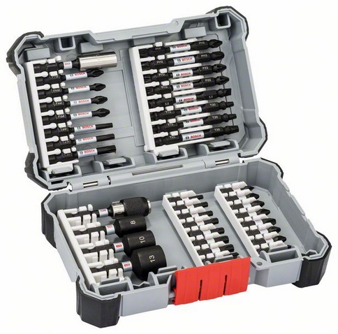 PH2 (2x) 
PZ2 (2x) 
T20, T25, T30
PH1
PH1, PH2 (3x), PH3
PZ2 (2x), PZ3 
T15, T20 (2x), T25 (2x), T30 (2x), T40 
PH1-PH2 
PH2-PH3 
SL1x5,5 
T15-T20 (2x) 
T25-T30 
Univerzální magnetický držák
Nástrčné klíče 8,0/10,0/13,0 mm 
PH2-PZ2 (2x)

Délka - 60 / 60 / 50 / 50 / 50 / 50 / 25 / 25 / 25 mm