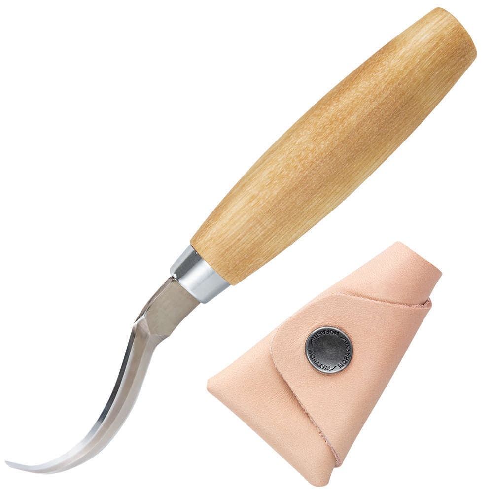Dlouhá široce zakřivená čepel, vnitřní rádius 22 mm, oboustranné ostří, délka čepele 61 mm, celková délka 160 mm